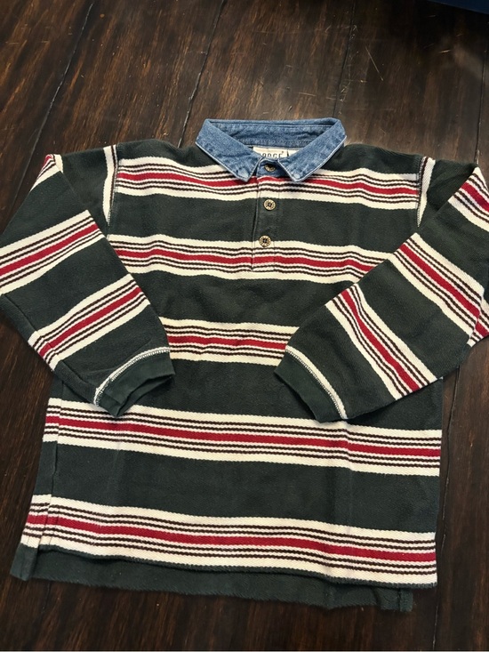Badge Other - Badge Striped Dark Rugby Polo long sleeve w/ Denim Collar - Kids size XL/7X
